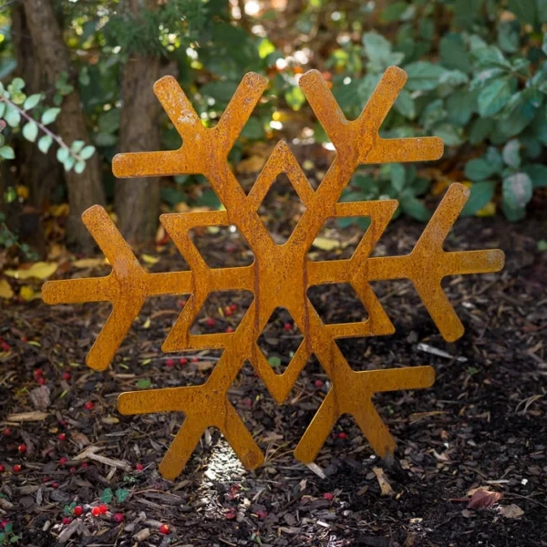 Gartenstecker Schneeflocke aus Cortenstahl