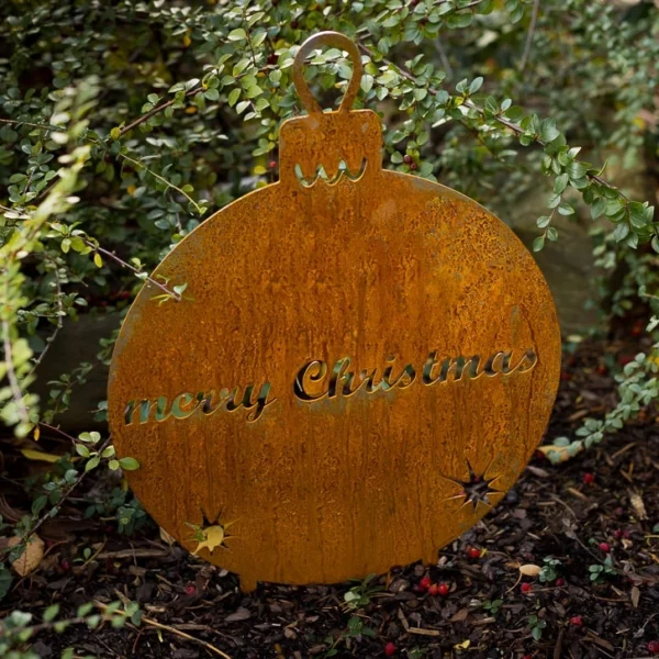 Gartenstecker Weihnachtskugel aus Cortenstahl